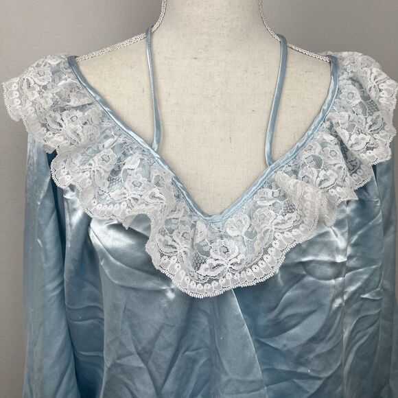 Vintage LADY CAMEO Dallas Satin Lace Puff Long Sleeve Nightgown Dress Union USA - Picture 4 of 13